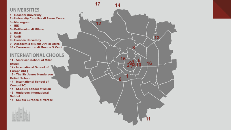 mappa scuole internazionali università milano italia